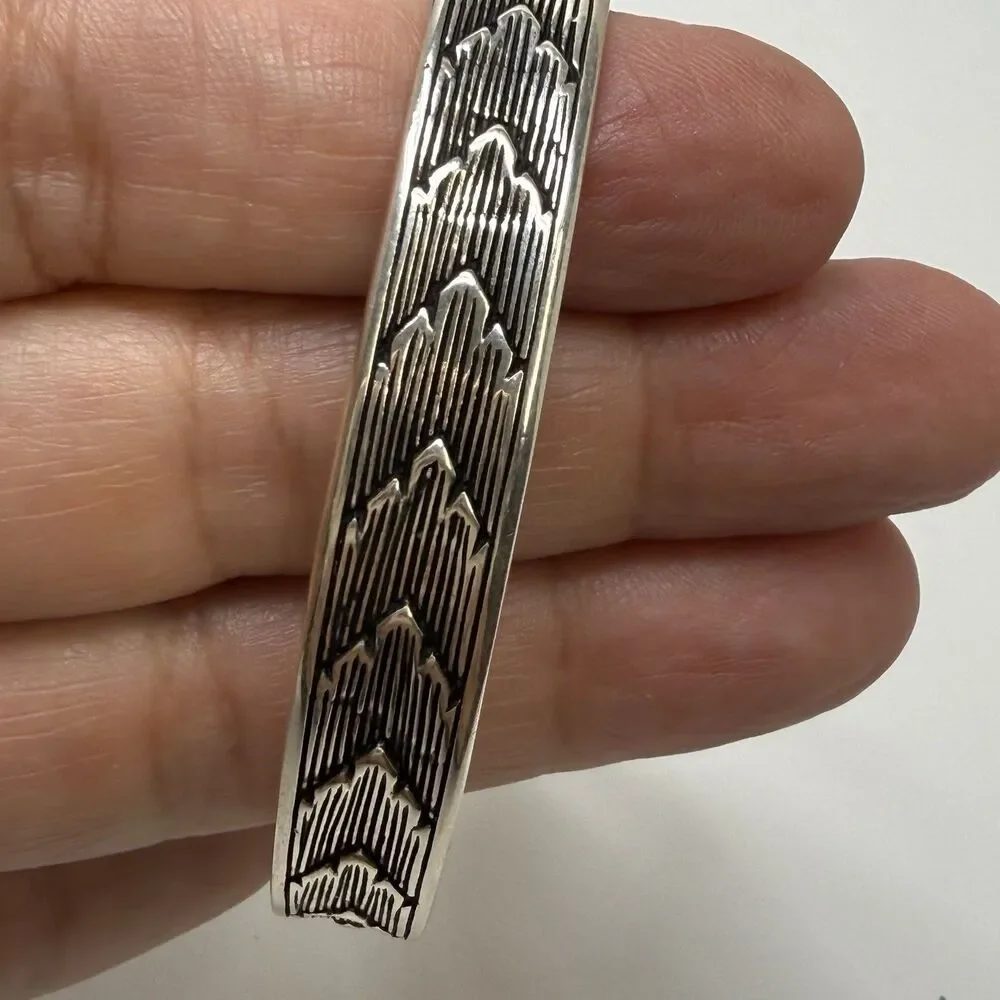Yield Of Men 925 Sterling Silver Etched Cuff Bracelet 20.54g